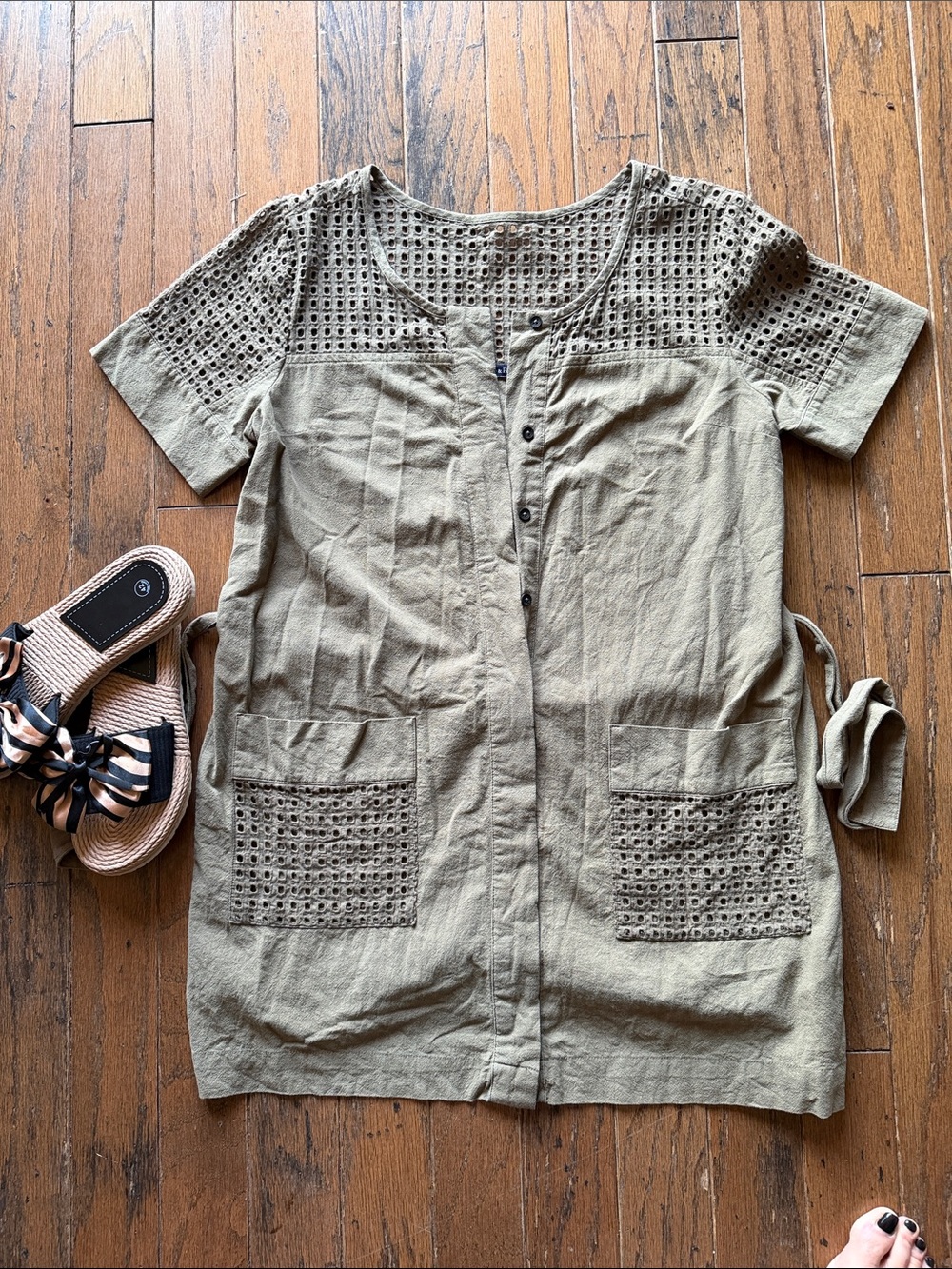 Abercrombie & Fitch Olive Green Eyelet Short Sleeve Mini Dress